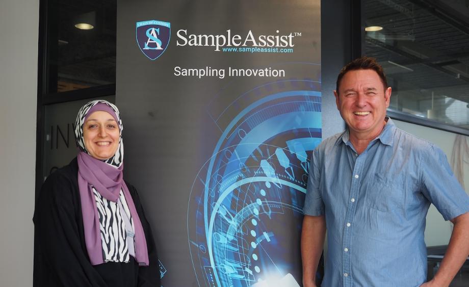 PhD candidate Asmaa Seyam with industry mentor and Sample Assist founder Heath Cooper on their first day of the LIFT internship.