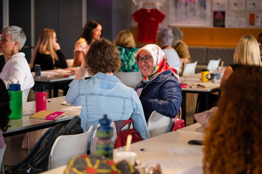 Women talking in a workshop